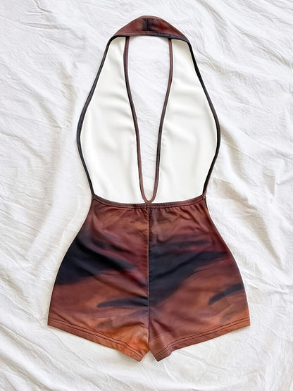 Dam Playsuit Djurmönstrad Halterneck Djärv Sommarfest Look