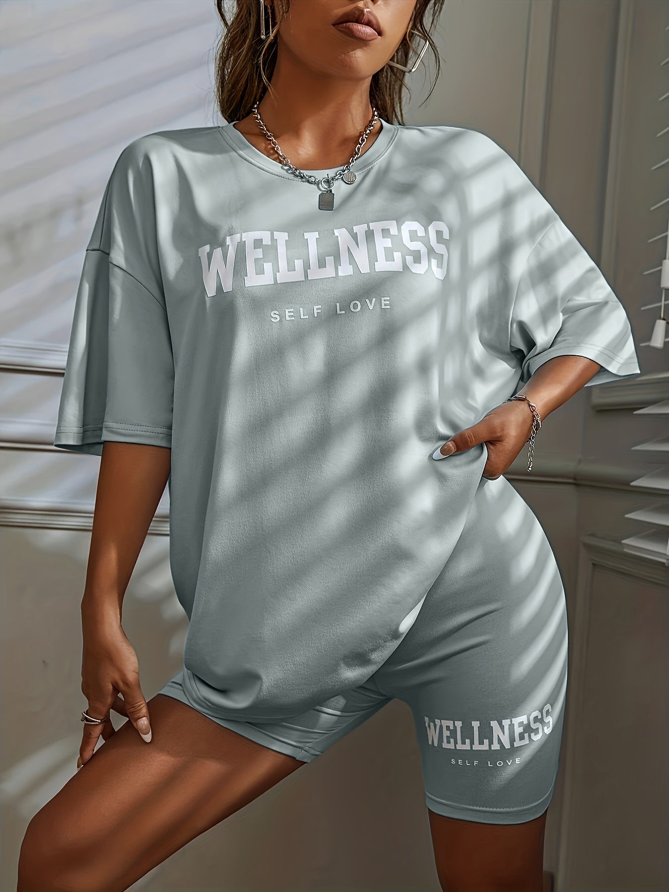 Wellness Self Love Damset – Avslappnad Lounge T-shirt och Shorts, Casual Vardagsträning