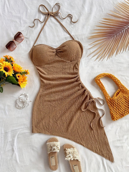 Dam Bodycon Klänning med Asymmetrisk Fåll och Sweetheart Halsringning – Perfekt för Fest och Semester