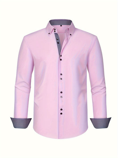 Herrskjorta Elegant Affärslook Långärmad Slim Fit – Perfekt för Kontor och Fest
