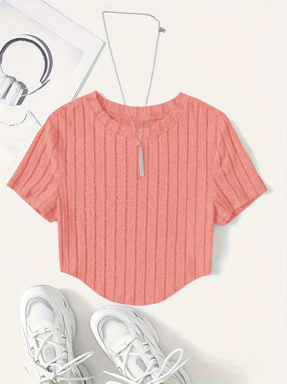 Dam Topp Kortärmad Ribbad Crop Top Casual Sommar