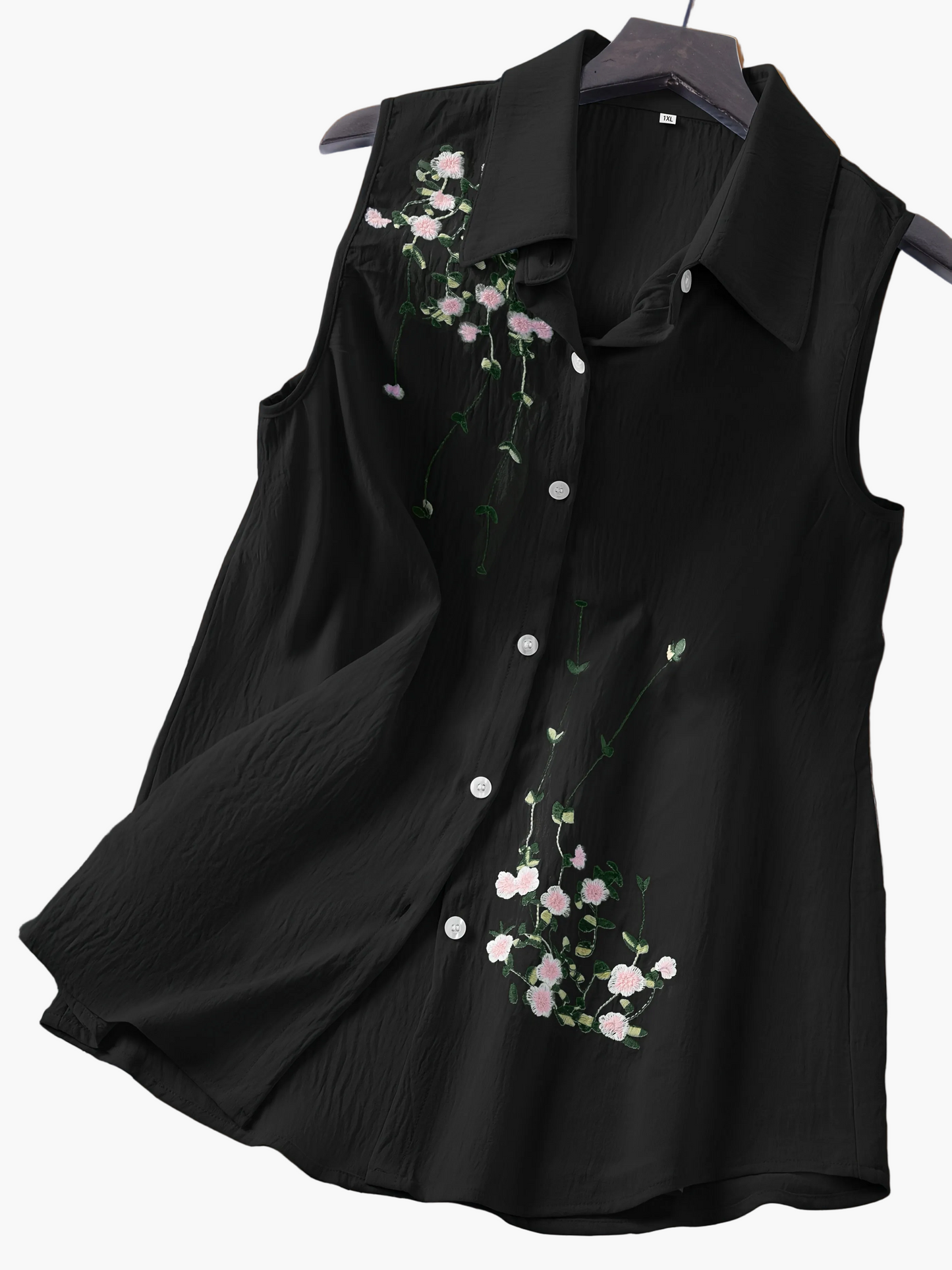 Dam Ärmlös Elegant Blus med Broderade Blommor – Perfekt För Vardag och Kontor
