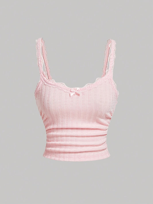 Damlinne Coquette Stil Vintage-Inspirerad Volang med Spetsdetaljer och Rosett