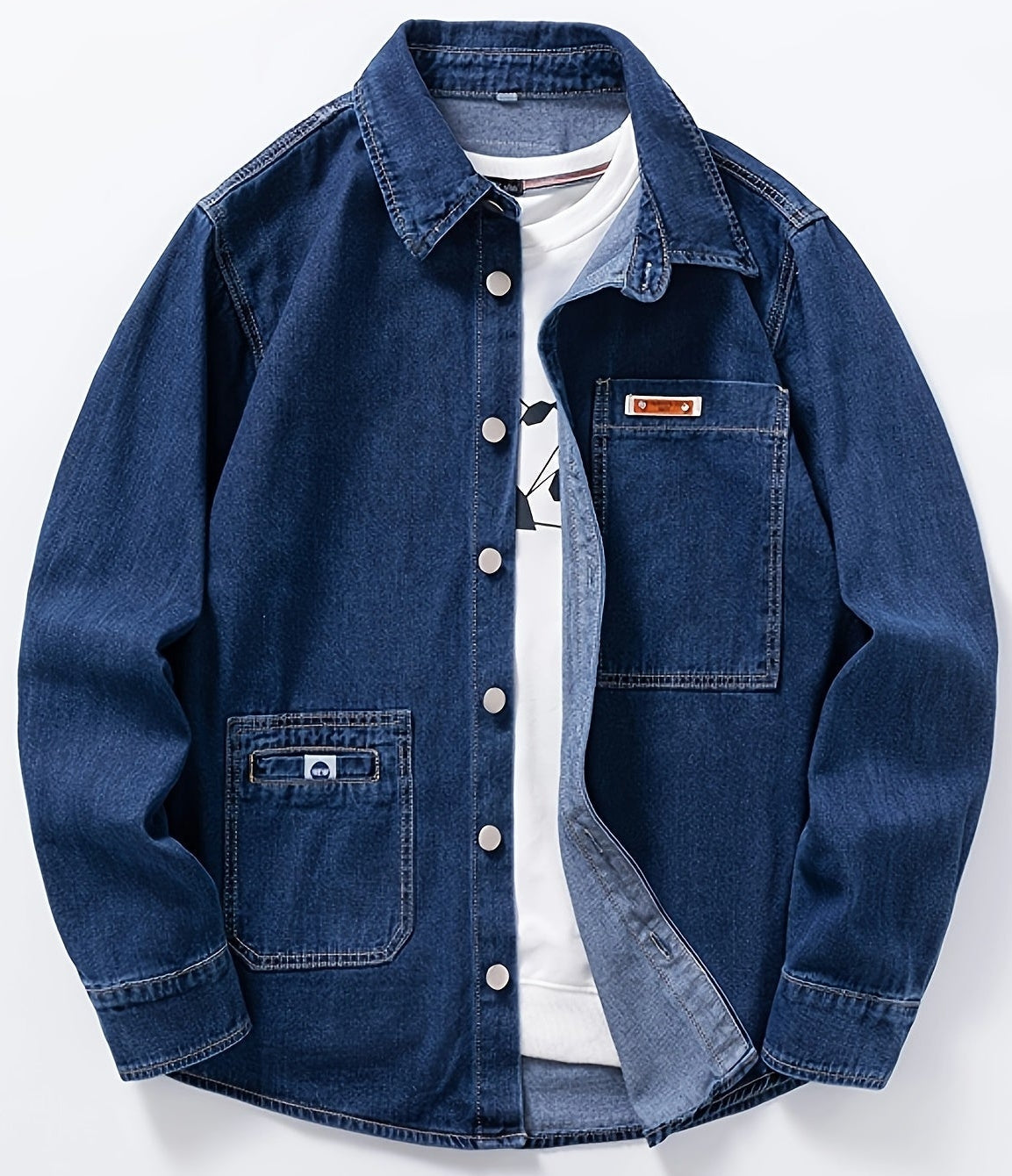 Herr Overshirt Denim – Avslappnad Skjortjacka för Vardag och Fritid