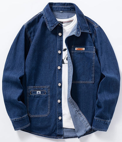 Herr Overshirt Denim – Avslappnad Skjortjacka för Vardag och Fritid