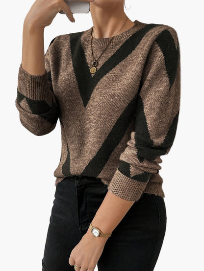 Damtröja med geometriskt mönster, elegant vardagsstil, lång ärm