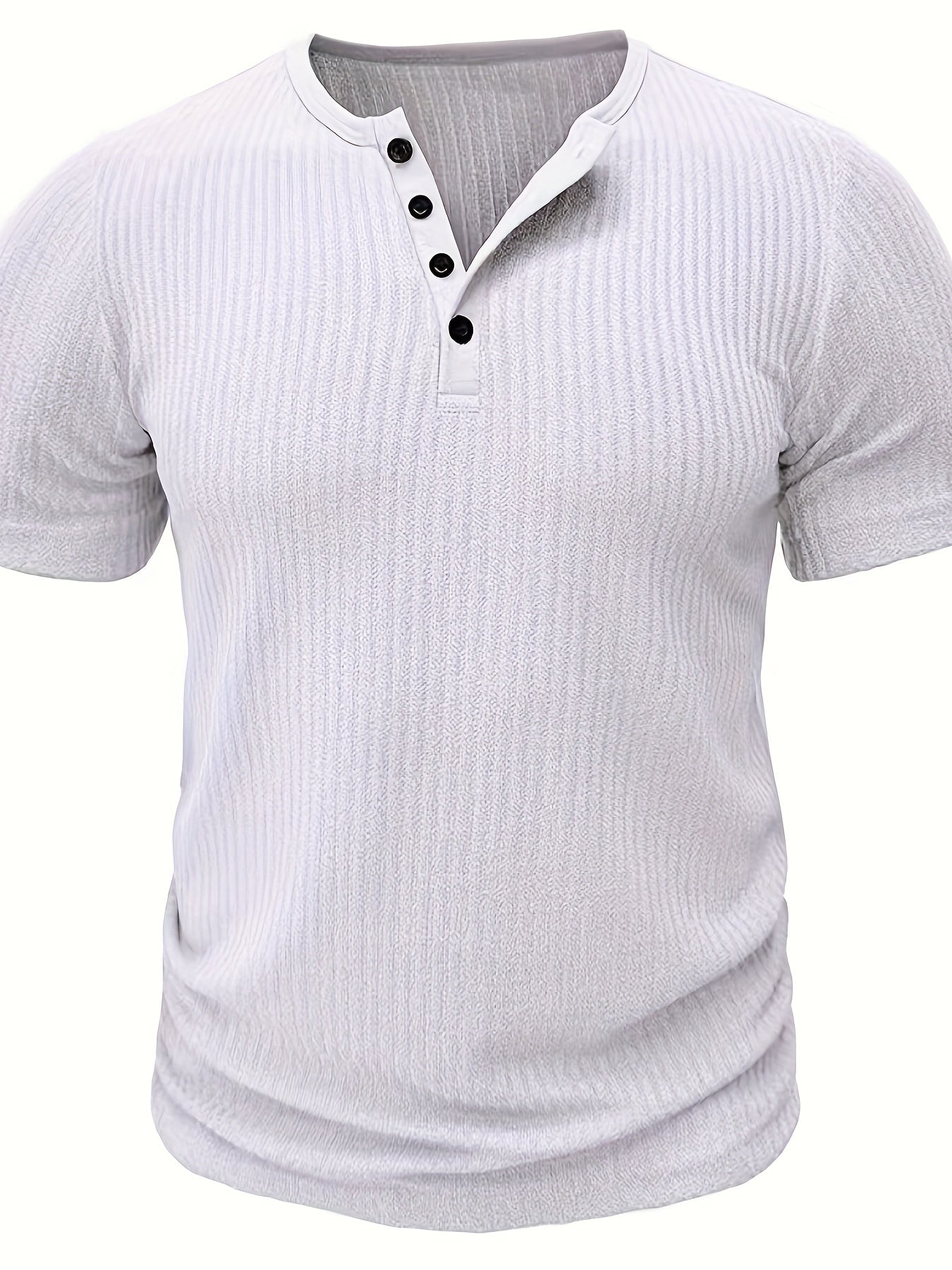 Herr T-shirt med ribbad struktur och knappslå – Ledig och stilren för sommar och vardag