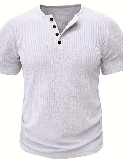 Herr T-shirt med ribbad struktur och knappslå – Ledig och stilren för sommar och vardag