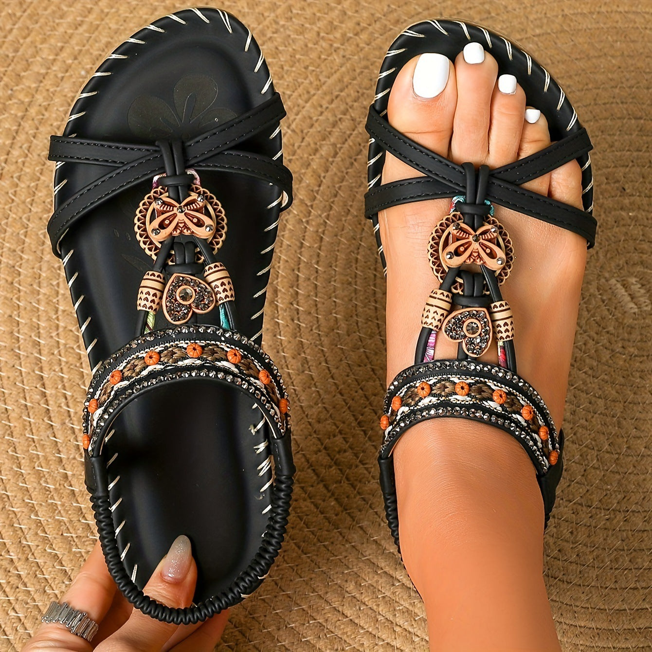 Jennifer – Blommiga Sandaler med Strass