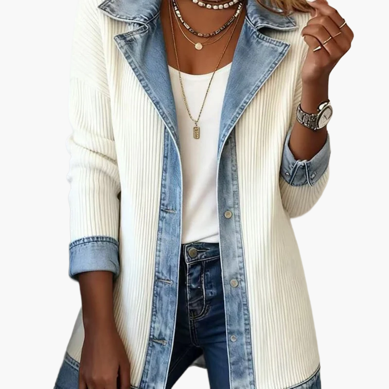 Damkavaj Elegant Långärmad Med Jeansdetaljer För Mode och Vardag