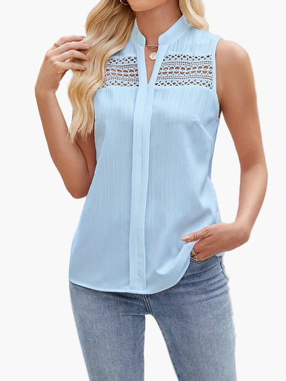 Damblus utan ärm med spetsdetaljer, elegant vardagstopp, sommarstil