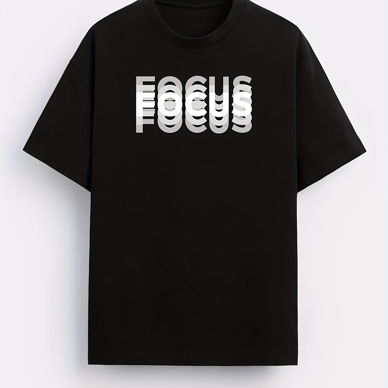 Herr T-shirt med modern textdesign och motiverande budskap – FOCUS, avslappnad stil för vardagsbruk