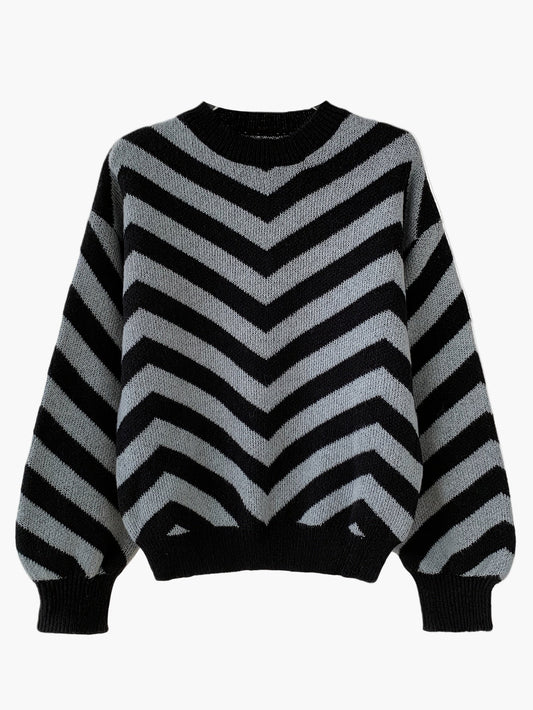Damtröja med Chevronmönster – Elegant stickad pullover för höst och vinter