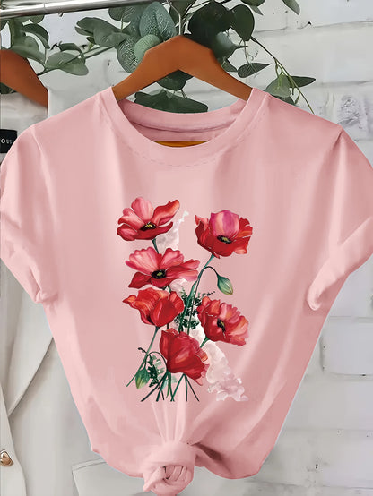 Dam T-shirt med blomstertryck – avslappnad stil för vardag och sommar