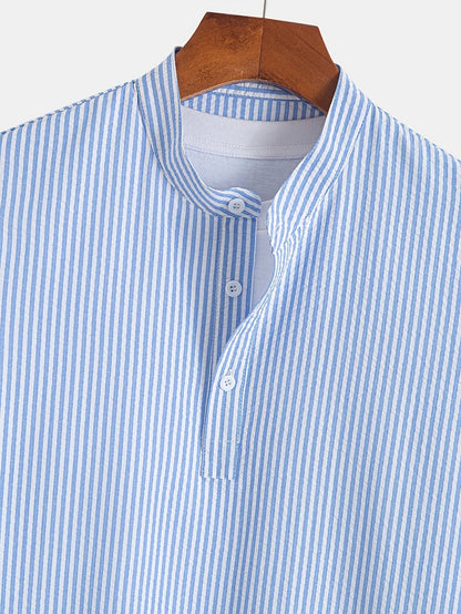 Herr – Modern ärmlös randig Henley-skjorta för avslappnad och stilren look