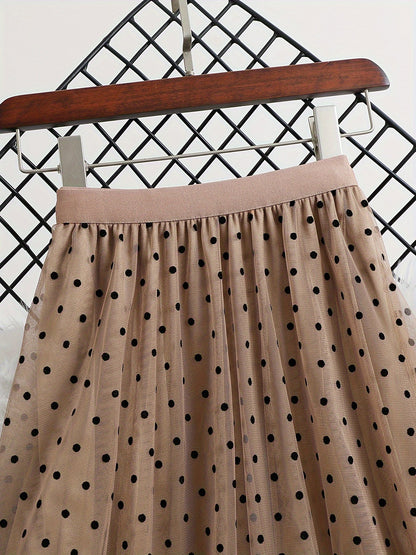 Dam Plisserad Prickig Tyllkjol Elegant Vardagsstil