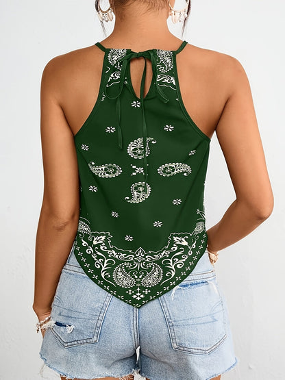 Dam Halterneck Blus med Paisley Mönster – Trendig Sommartopp för Fritid och Semester