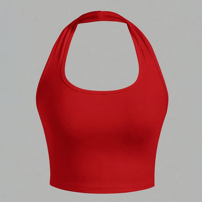 Dam Halterneck Crop Top med Öppen Rygg - Trendig Sommartopp för Vardag och Fest