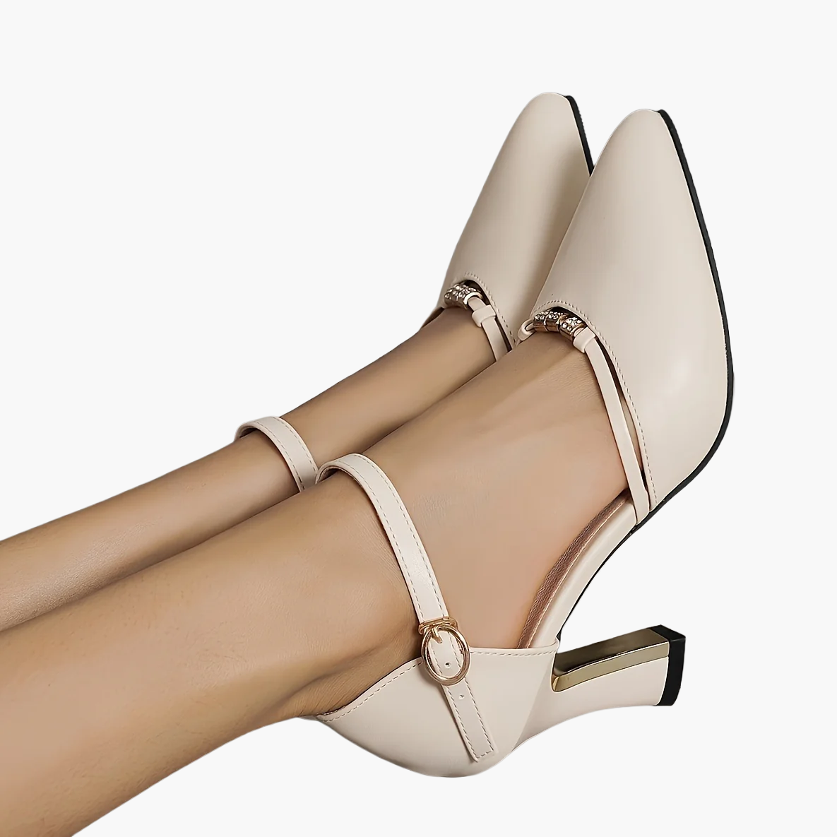 Dam Elegant Blockklackade Pumps med Spänne och Spetsig Tå för Fest och Vardag
