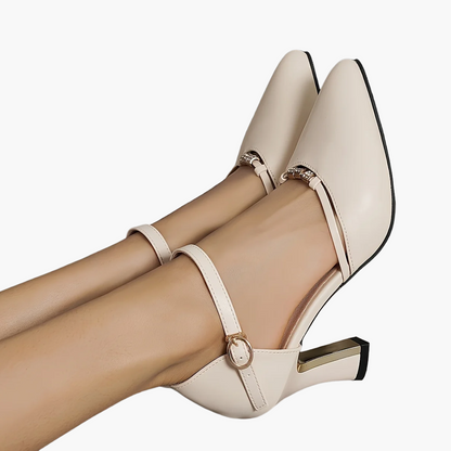 Dam Elegant Blockklackade Pumps med Spänne och Spetsig Tå för Fest och Vardag