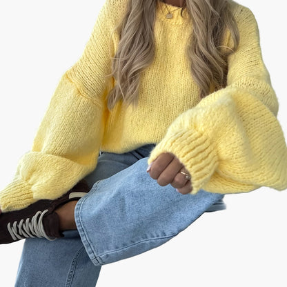 Damstickad oversized tröja med ballongärmar för höst och vinter, avslappnad stil