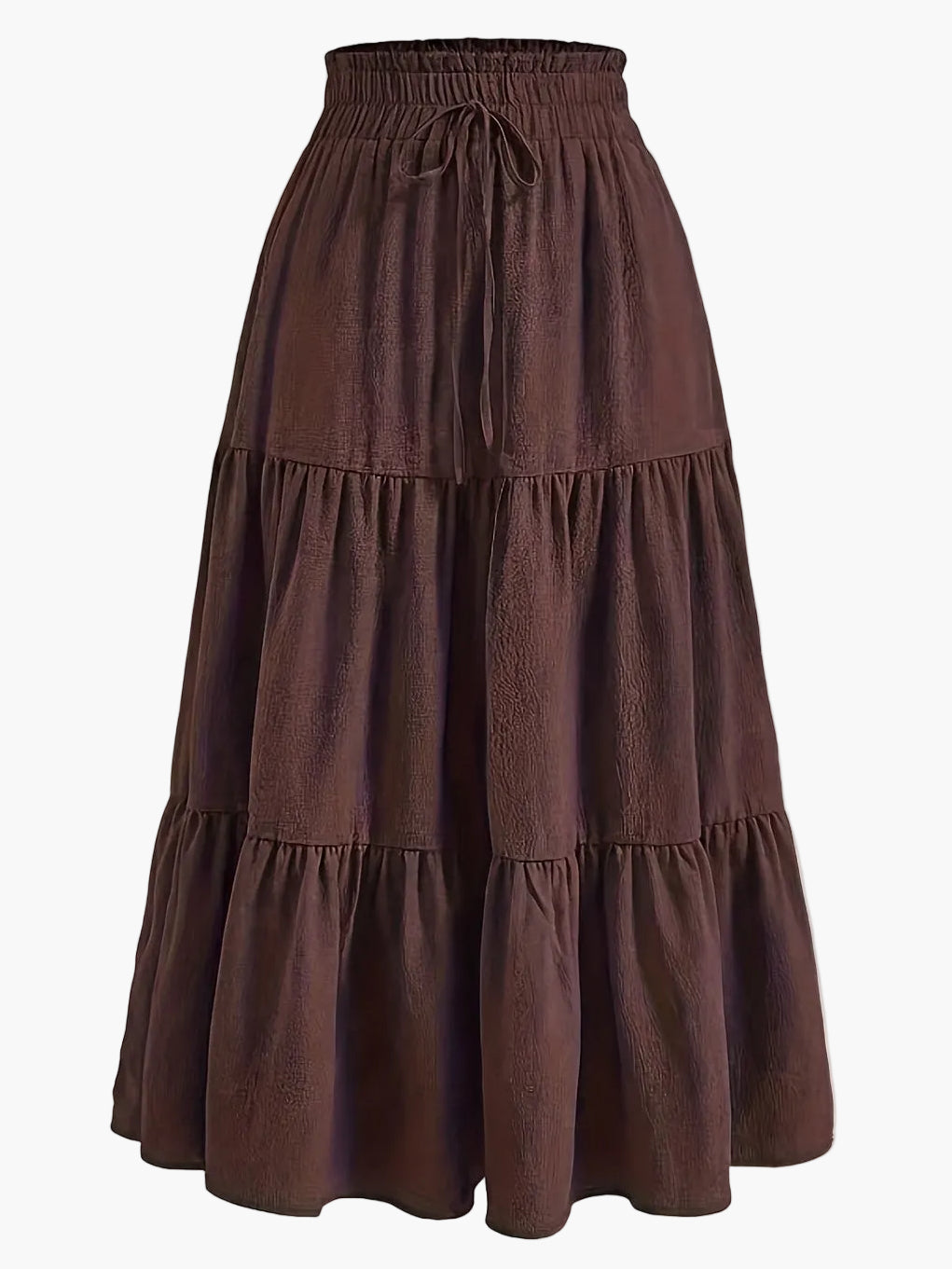 Dam Kjol Smockad Midja Elegant Vardagsstil Midi Volangkjol