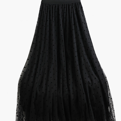 Dam Plisserad Prickig Tyllkjol Elegant Vardagsstil