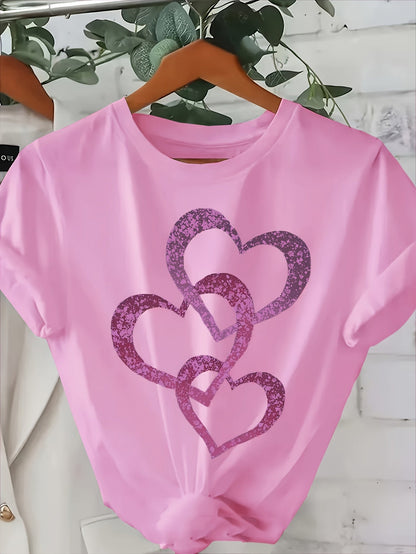 Dam T-shirt med glitterhjärtan – Trendig vardagsstil för sommar