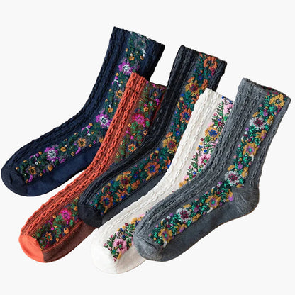 Damsockor med blommigt jacquardmönster för vardagsbruk – Fempack