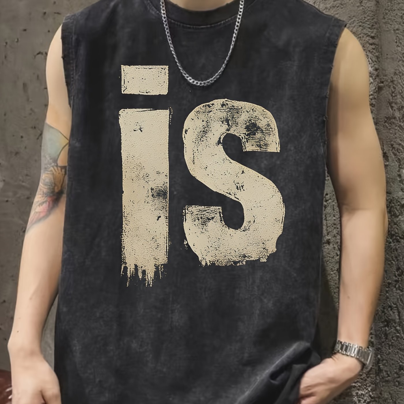 Herrarnas ärmlösa streetwear-tanktop med vintage-tryck och urban stil