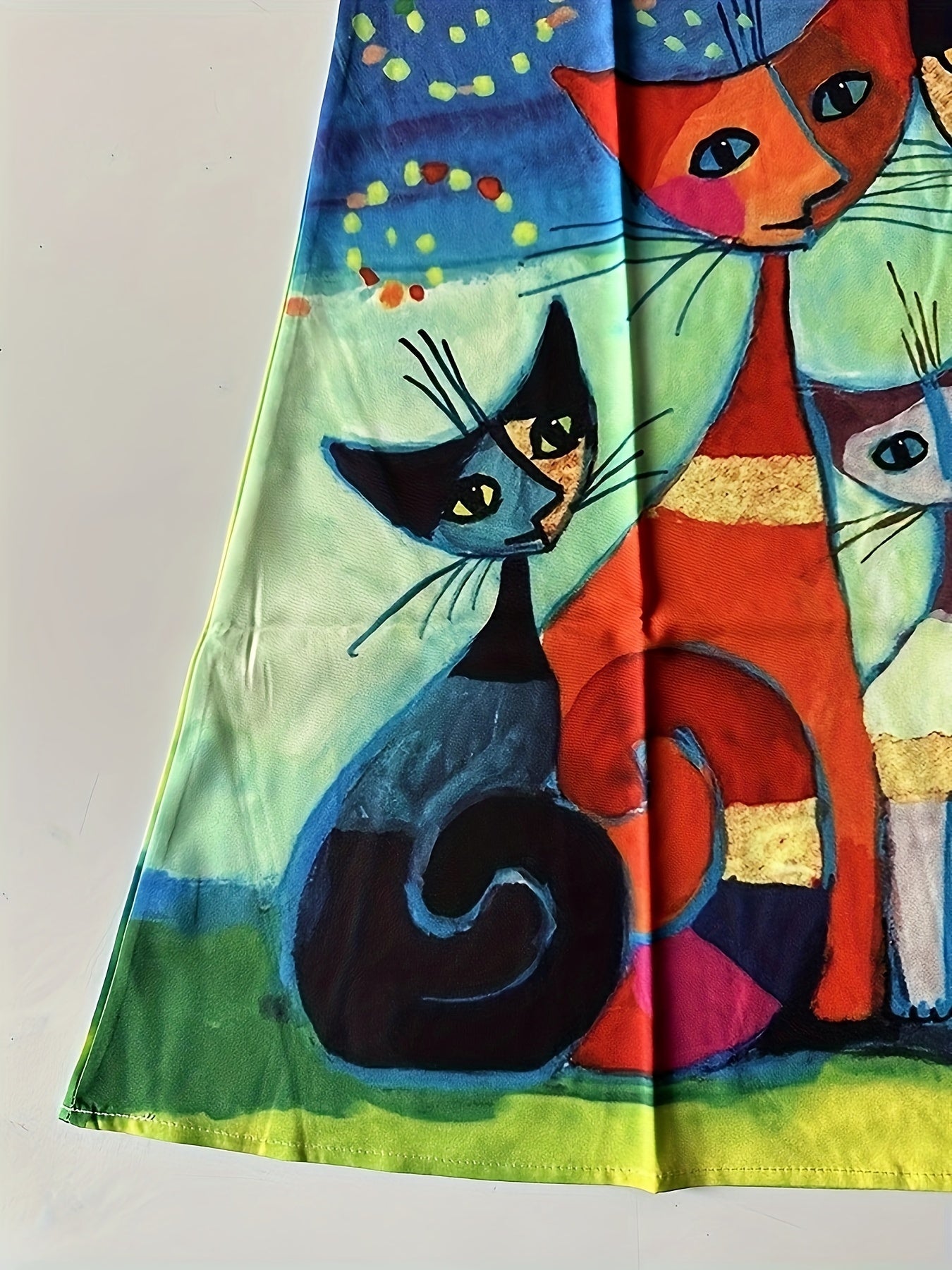 Damklänning med konstnärligt kattmotiv och sol – Vintage, ärmlös, vardagsklänning