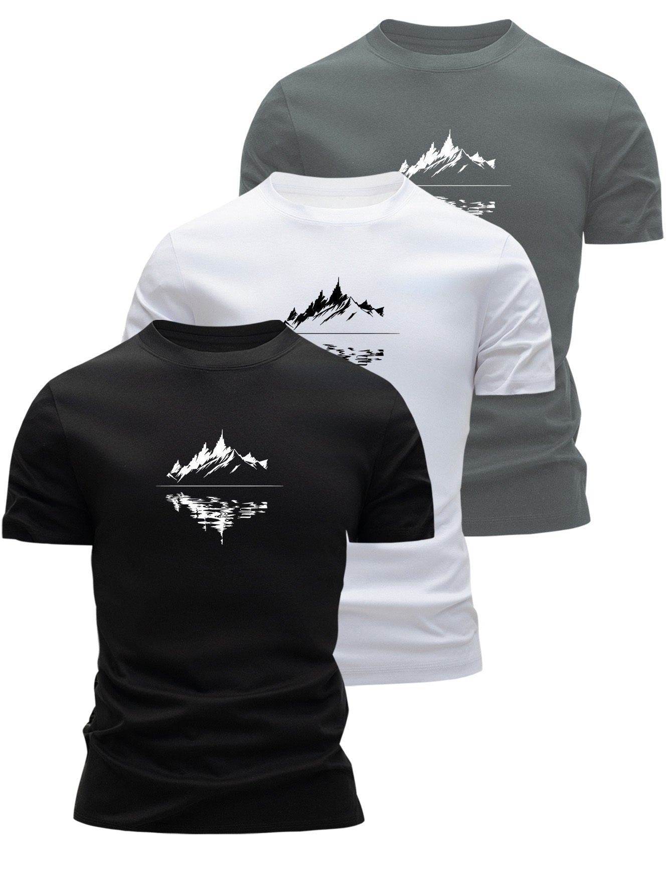 Herr T-shirt med bergsmotiv – Modern grafisk stil för vardagsbruk
