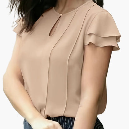 Dam Elegant Blus för Kontor och Fritid med Volangärm och Nyckelhålsdetalj