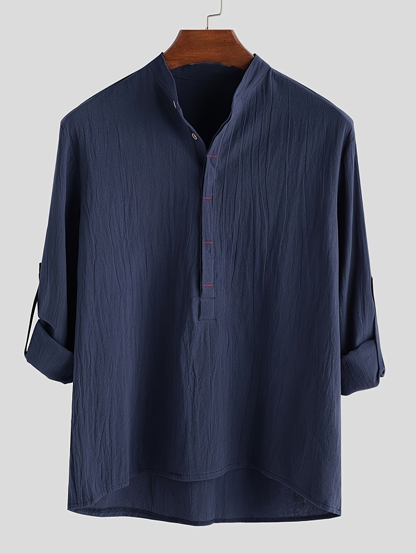 Herr Skjorta Henley Långärmad Avslappnad Modern Stil