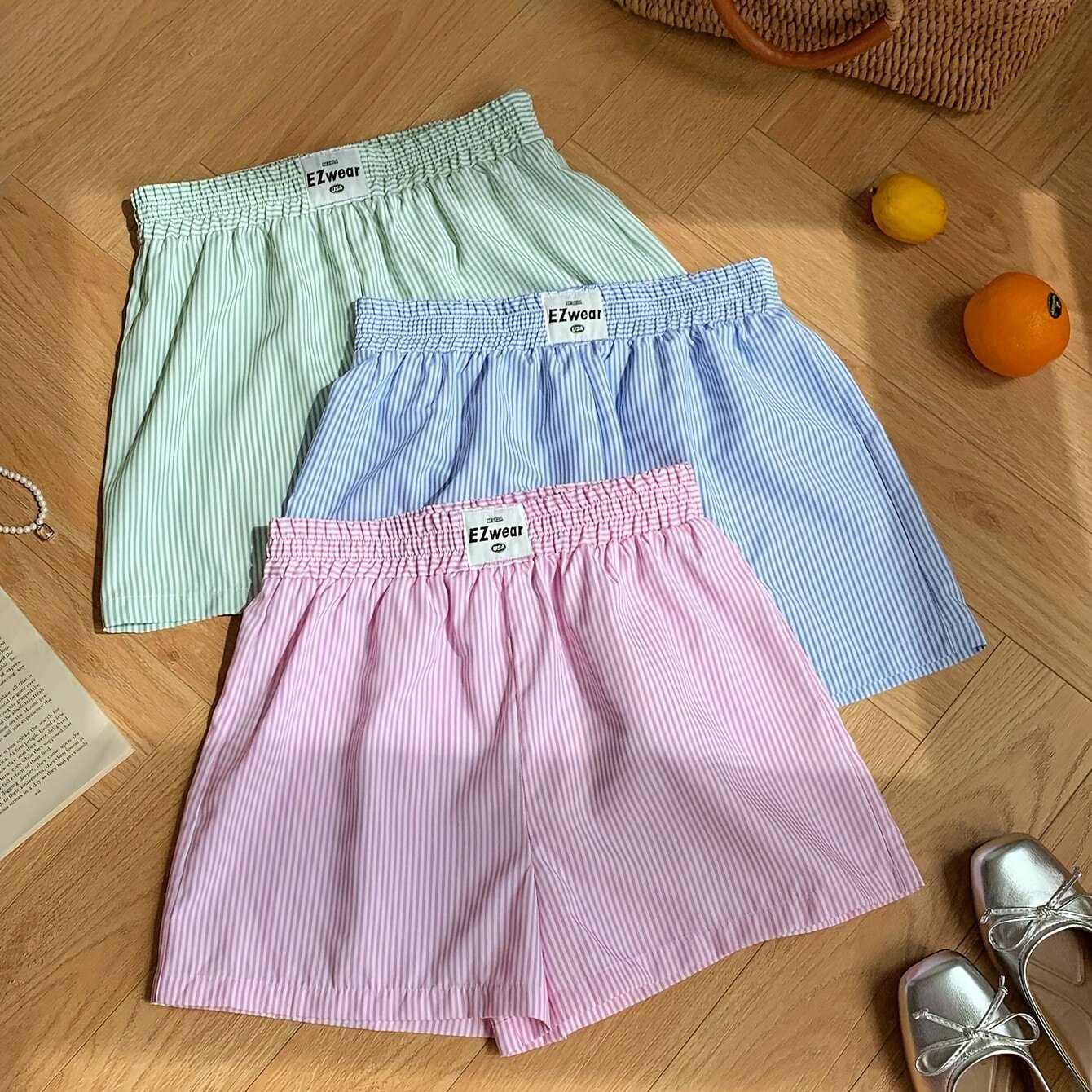 Damers randiga avslappnade pyjamasshorts – perfekt för vardagskomfort och sommar