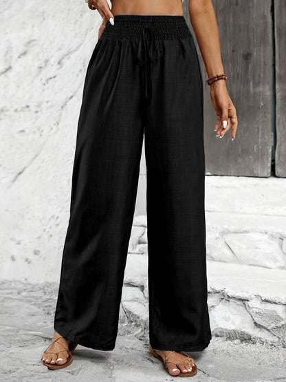 Dam Eleganta Vida Byxor med Smockad Midja för Avslappnad och Stilren Look