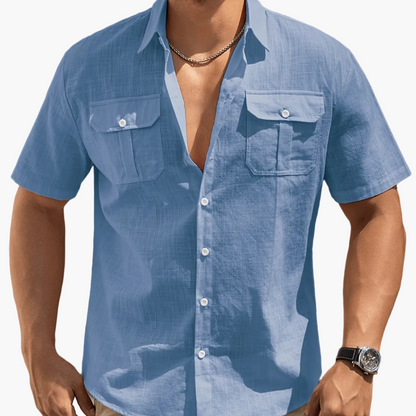 Herr Skjorta Kortärmad Casual Med Bröstfickor Perfekt För Sommar och Helg