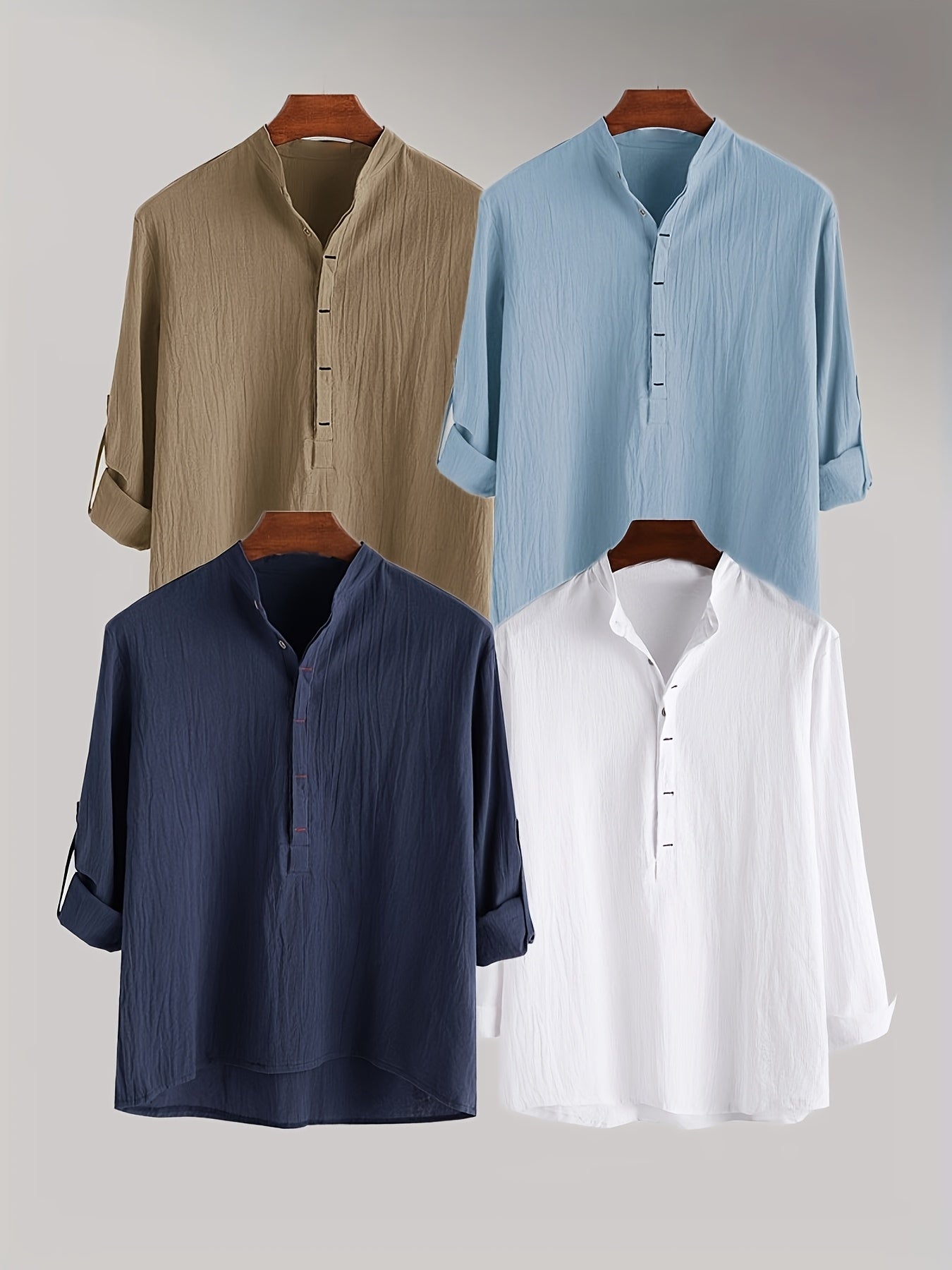 Herr Skjorta Henley Långärmad Avslappnad Modern Stil
