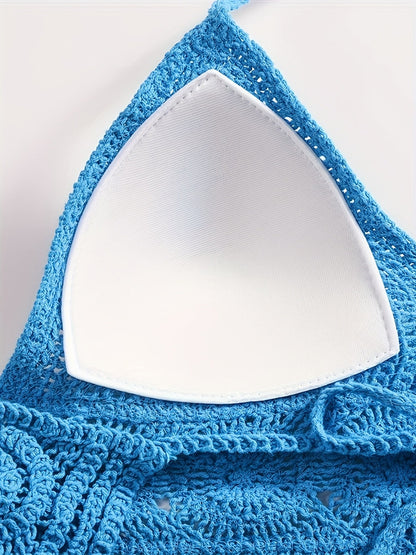 Dam Halterneck Virkad Boho Sommarlinne med Fransar – Festival & Strandmode