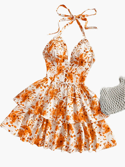 Damklänning Mini Volang Halterneck Romantisk Sommarfest