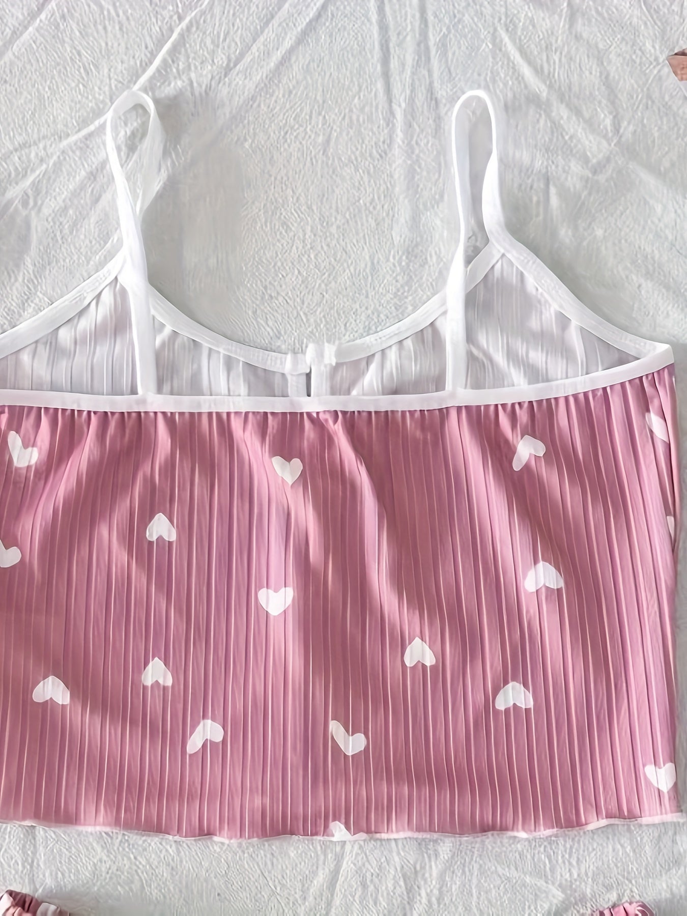 Dam Pyjamaset med hjärtmönster och rosett, sommar, tvådelad kort topp och shorts, söt och bekväm nattdräkt