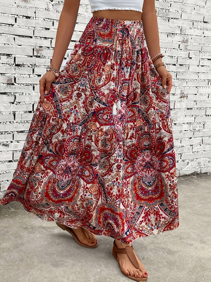 Dam Kjol Boho Lång Blommig Elegant Sommarmode Fickor
