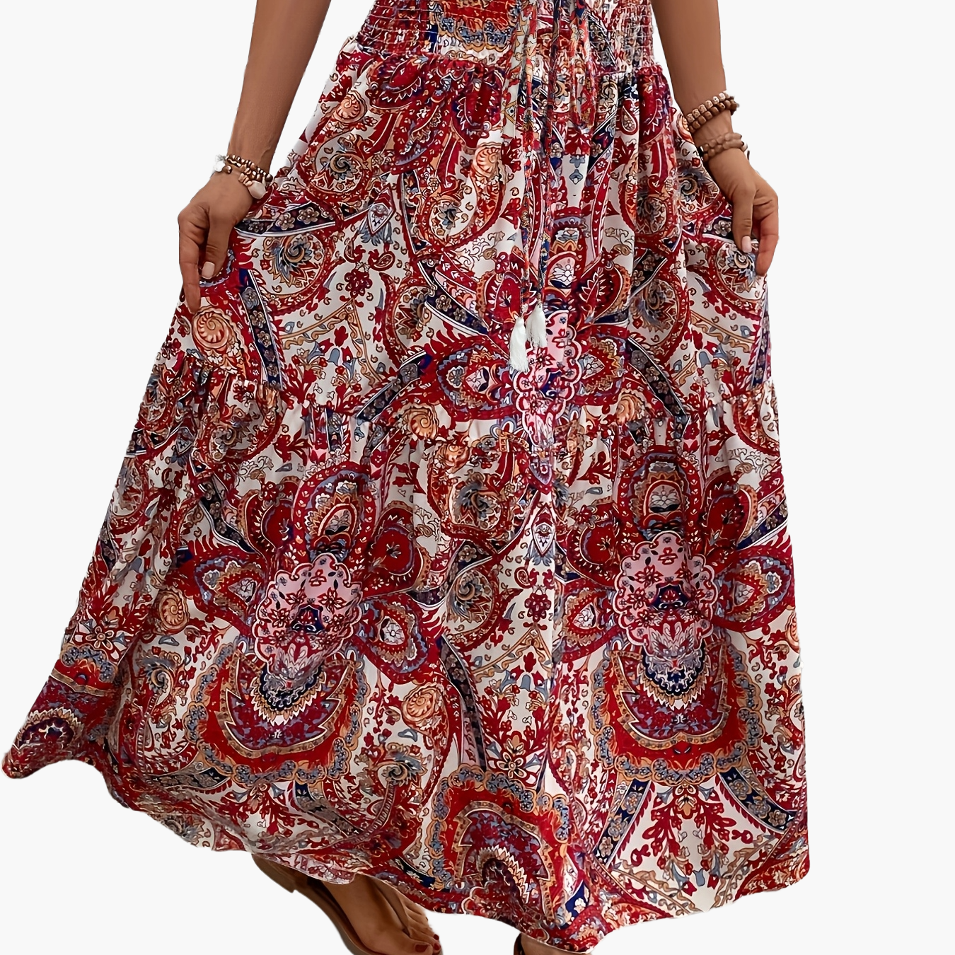 Dam Kjol Boho Lång Blommig Elegant Sommarmode Fickor