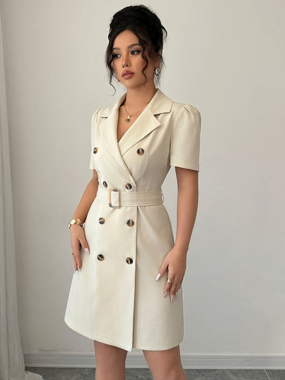 Dam Kavajklänning Med Bälte Dubbelknäppt Elegant Kontorsstil