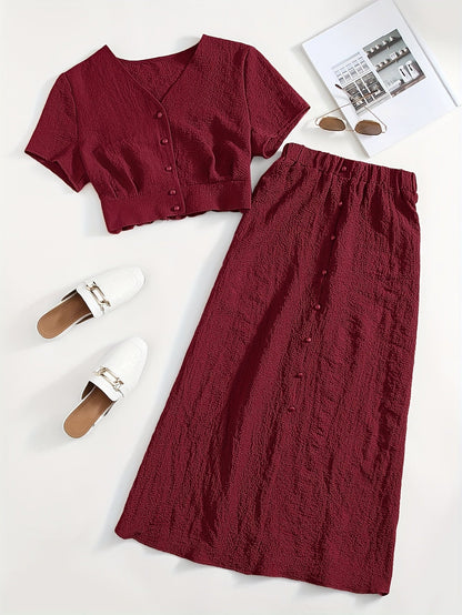 Dam Set Tvådelad Kjol och Kortärmad Crop Top Elegant Vår Sommar