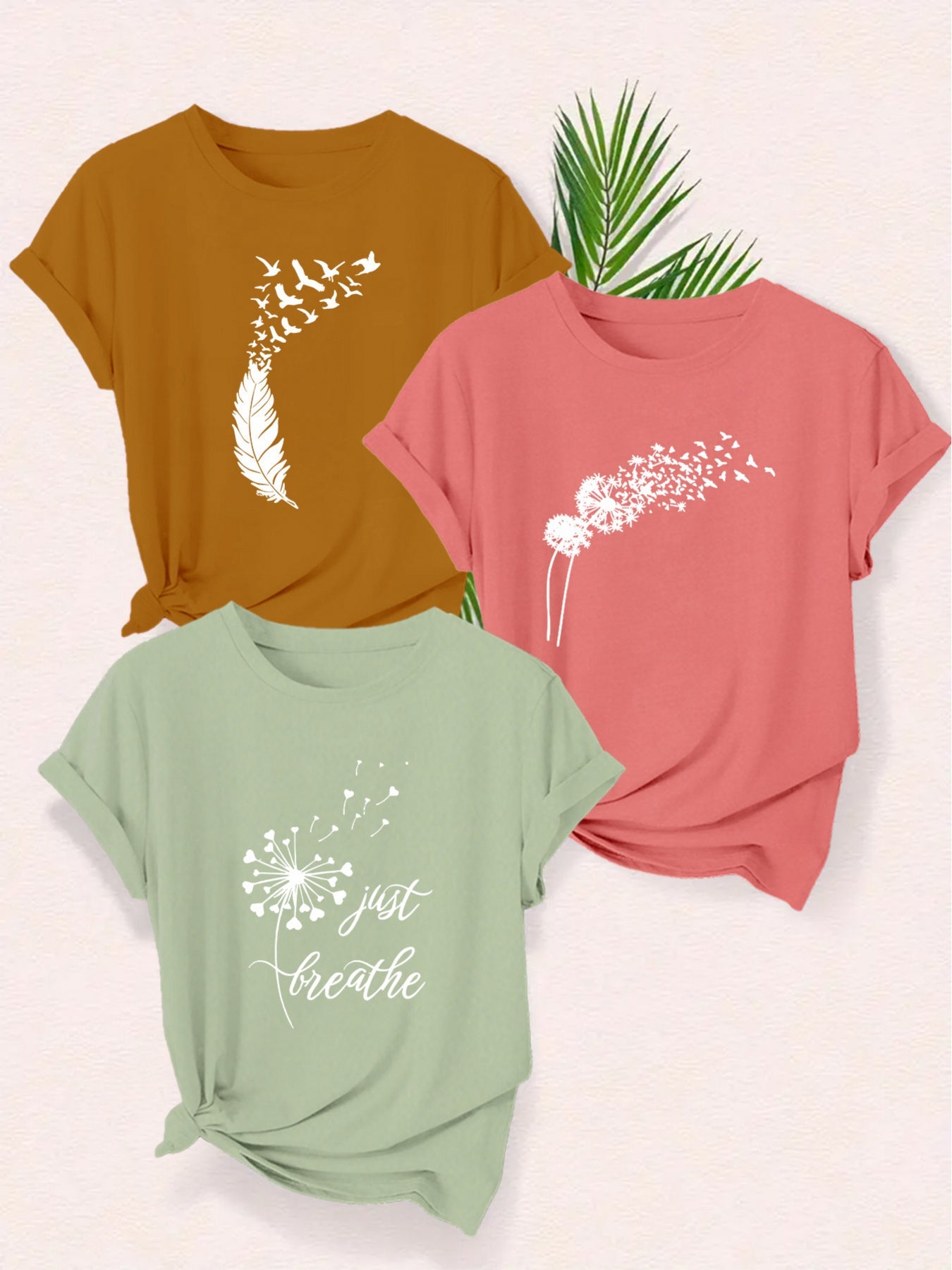 Dam T-shirt med naturmotiv och avslappnad stil – kortärmad grafisk topp med inspirerande tryck