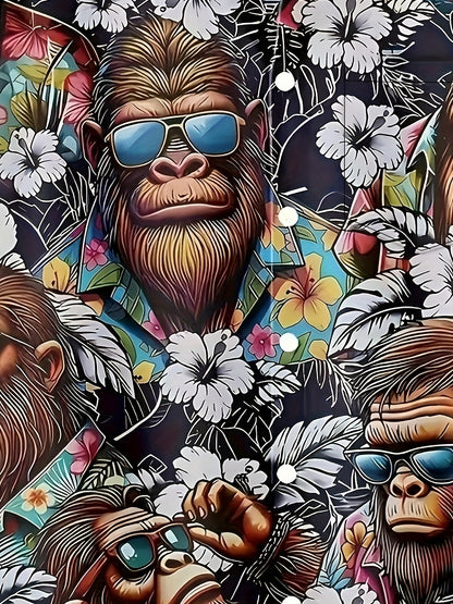 Herr Skjorta Hawaii Stil med Gorillamotiv – Modern Semesterlook, Kortärmad, Fritid