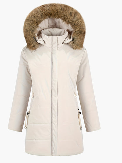 Dam Parkas Vinterjacka med Fuskpäls – Elegant och Varm för Kallt Väder