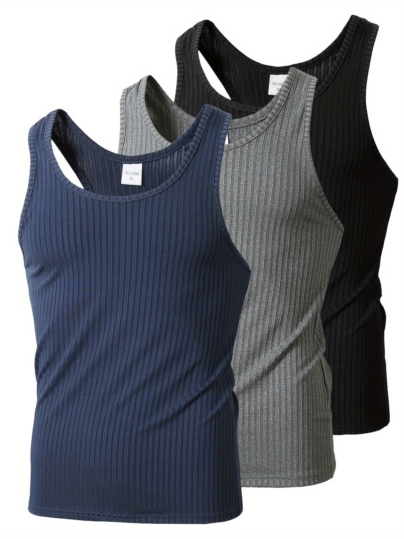 Herrlinne 3-pack Ribbad Sportig Tanktopp för Träning och Vardag