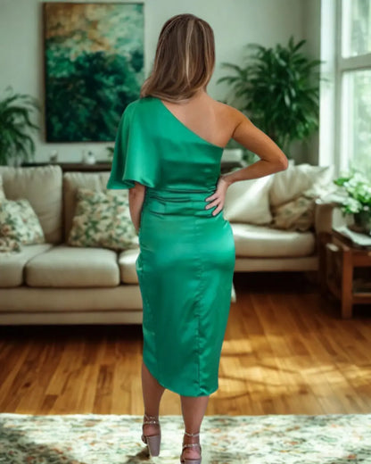 Kvinnors Asymmetrisk Midi Cocktailklänning – Elegant Fest- & Kvällsstil